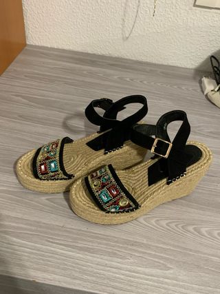 Zapatos Cuña sandalia esparteñas negras talla 38