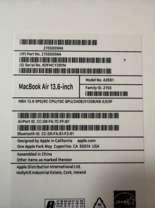 Macbook AIR M2 2022 24 GB RAM 512 GB