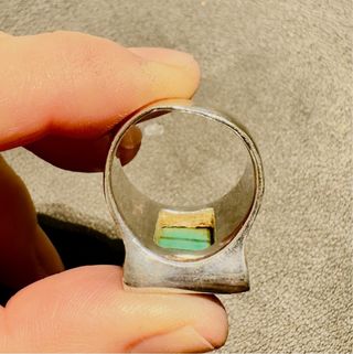 Sello o Anillo de unisex en plata con la malaquita