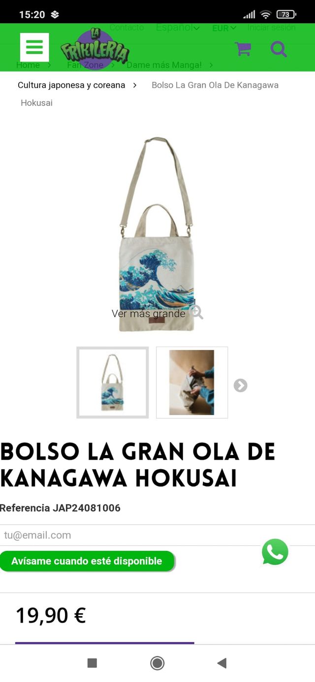 Bolsa tote bag japonesa pintura ola de Kanagawa