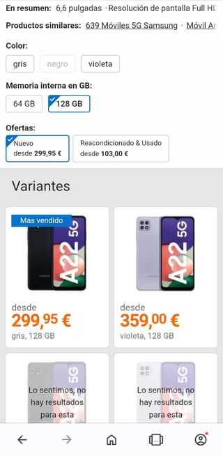 Samsung A22 5G, 4GbRam,128Gb internos