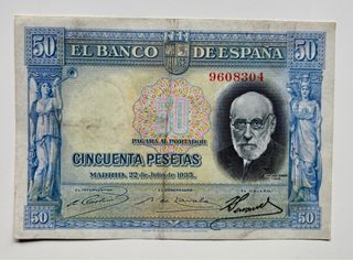 Billete 50 Pesetas 1935 Republica. Color Azul