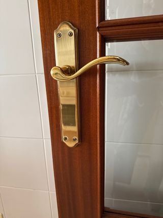 Puerta de madera sapelli nueva con cristales