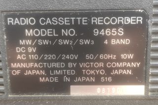 RADIO CASSETTE JVC JAPAN MOD.9465S