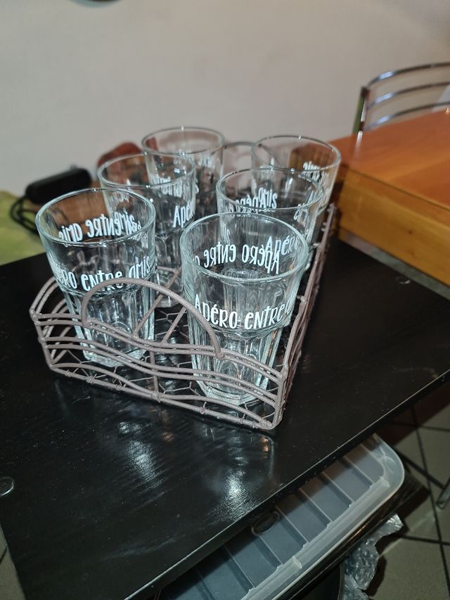 6 bicchieri vetro con contenitore