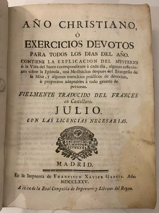 Año cristiano o ejercicios devotos Julio