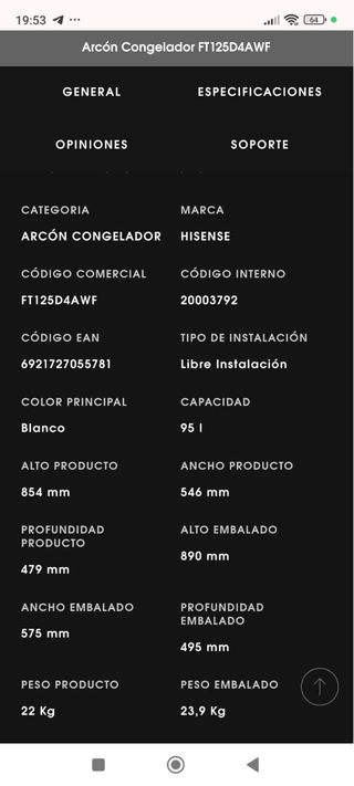 Arcón congelador Hisense