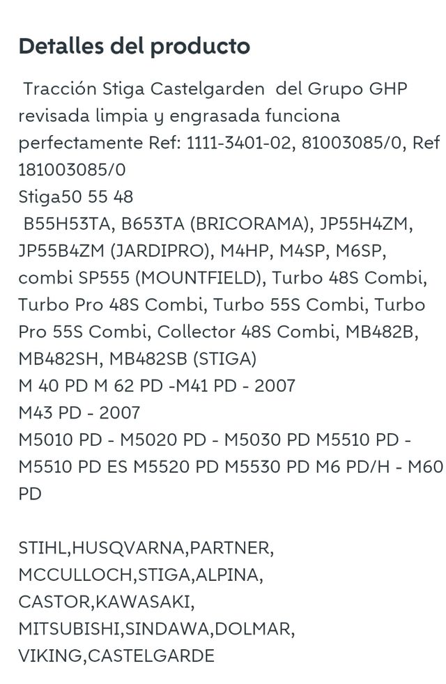 Traccion para cortacesped stia, castelgarden