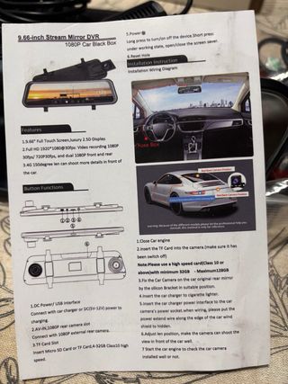 Pantalla duo para espejo retrovisor Dash Cam 