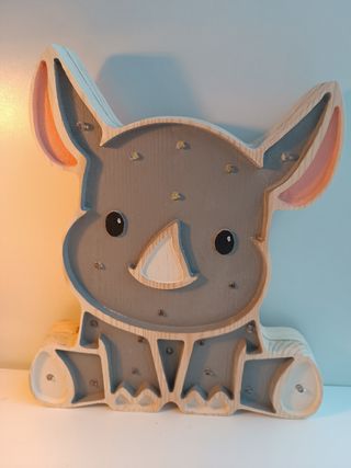 Luminária Abajur Candeeiro Rinoceronte em pinho