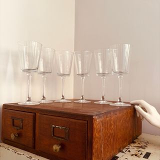 Juego de 6 Copas de Vino Cristal Vintage Retro