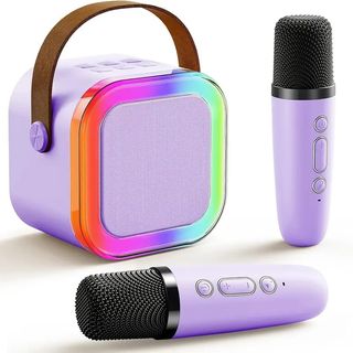 Altavoz Karaoke con 2 Microfonos Morado