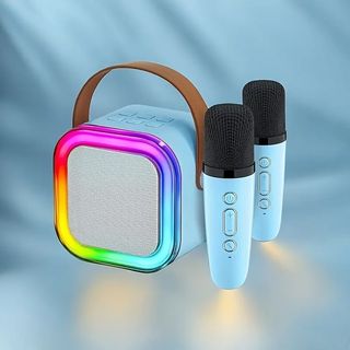 Altavoz Karaoke con 2 Microfonos Azul