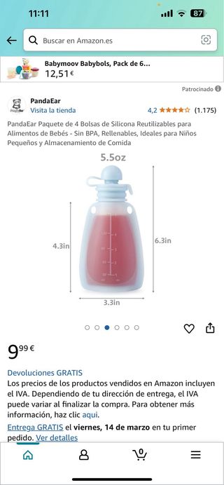 PandaEar Paquete de 4 Bolsas de Silicona Reutiliz