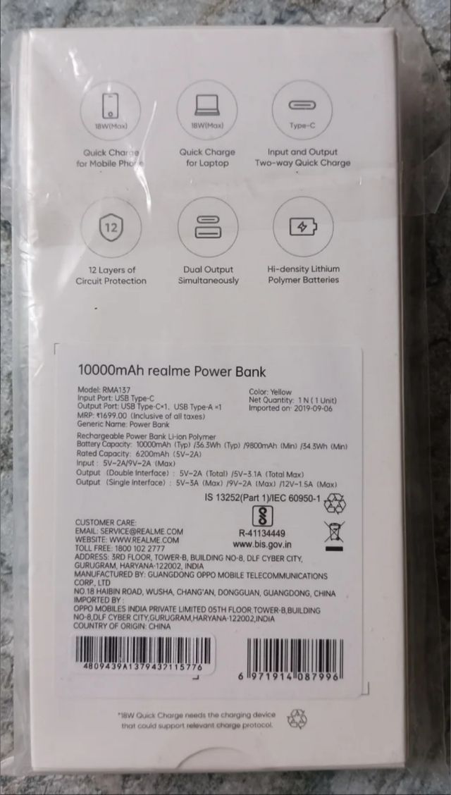 Batería externa portátil realme 10000mAh