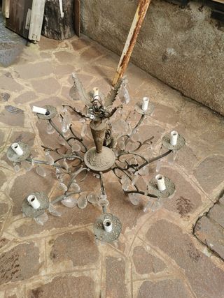 Lampadario Barocco in Ottone con Cristalli