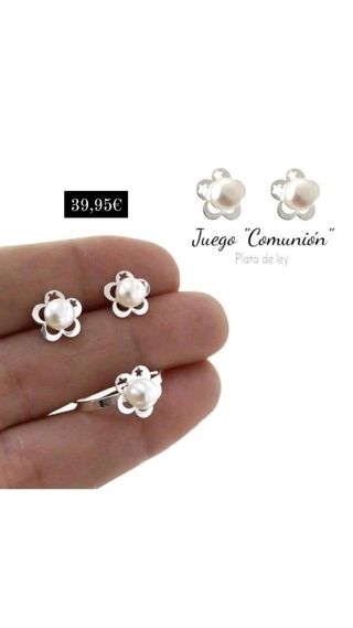 Conjunto Perlas y Flor Calada Plata comunion