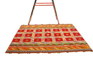 220x158 ANTICO Kilim Shiraz Colore Rosso Ruggine