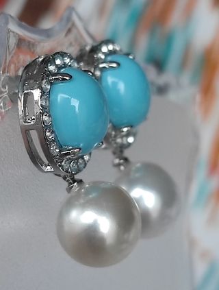 PENDIENTES DE PERLAS TURQUESAS FANTASIA