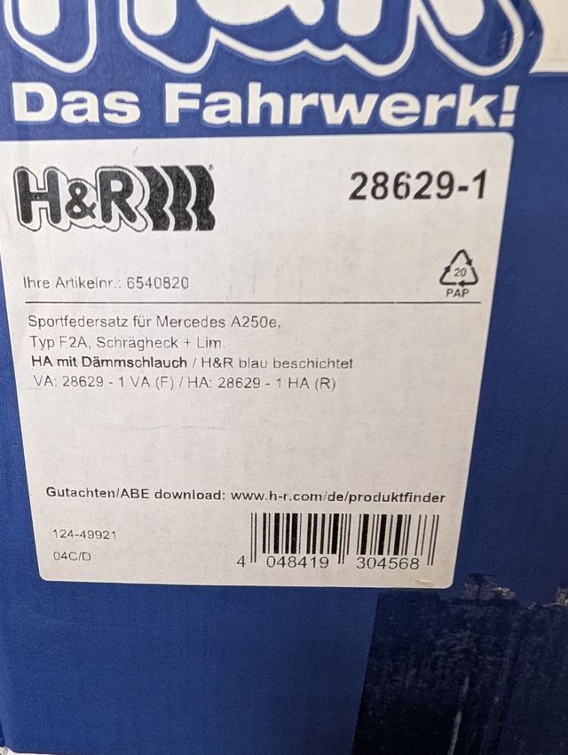MUELLES H-R MERCEDES clase A 250e