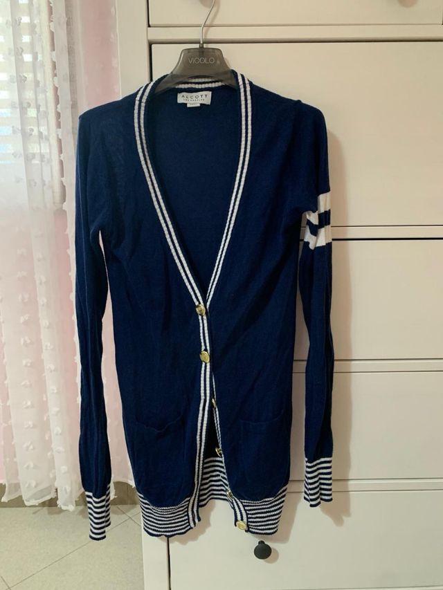 Cardigan blu effetto marittimo