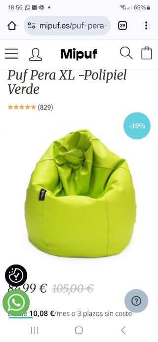 Puf pera polipiel verde pistacho XL