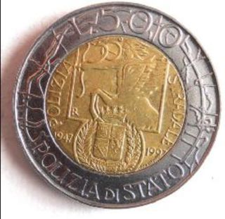 Italia 500 liras conmemorativa 50años policía ital