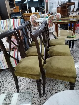 JUEGO 6 SILLAS EBANO Y TELA VERDE