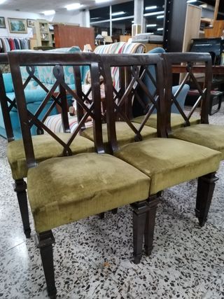 JUEGO 6 SILLAS EBANO Y TELA VERDE