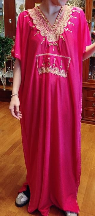 Chilaba Túnica Caftán Fucsia Dorado