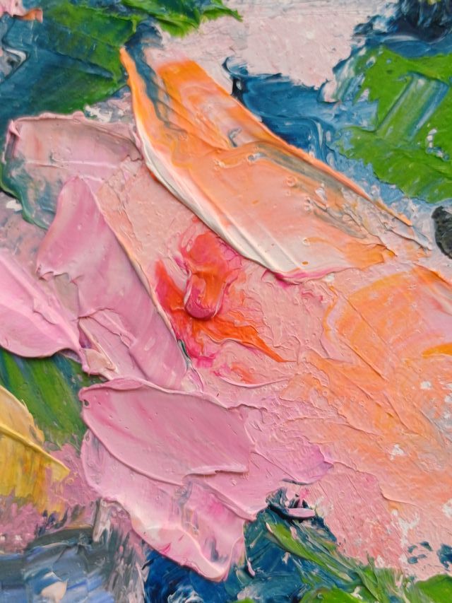 Flores Oleo Sobre Cartón Pintura Abstracta Cuadro