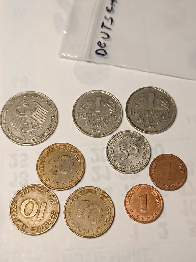 9 Monedas Alemania 1 y 2 marco 1, 10 y 50 pfennig