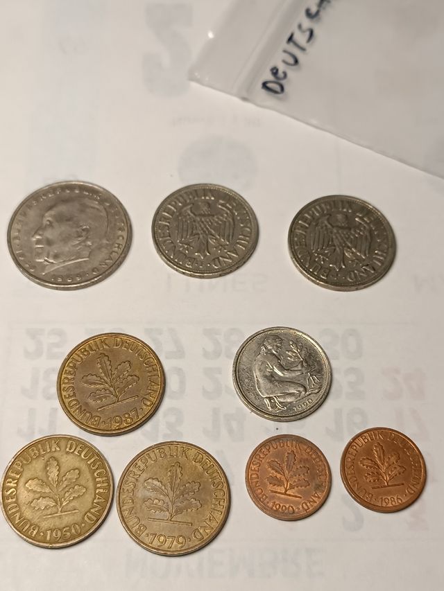 9 Monedas Alemania 1 y 2 marco 1, 10 y 50 pfennig