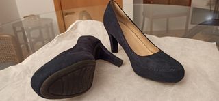 Zapatos tacón azul terciopelo talla 38