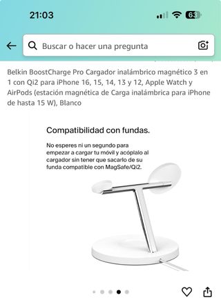 Cargador MagSafe belkin 15w