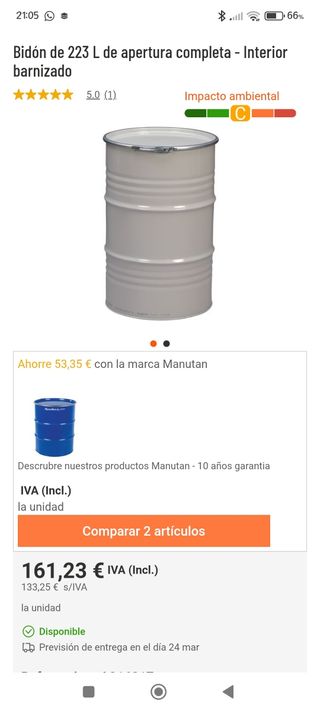 Bidón metálico 223l con tapa.