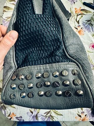 Elegante Borsa Vintage in tessuto grigio ecopelle