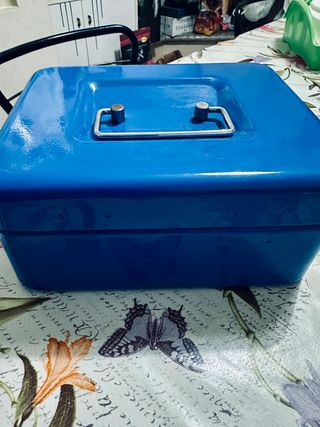 Scatola di sicurezza e porta gioie in metallo blu