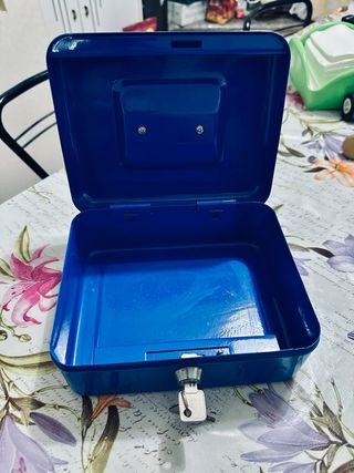 Scatola di sicurezza e porta gioie in metallo blu