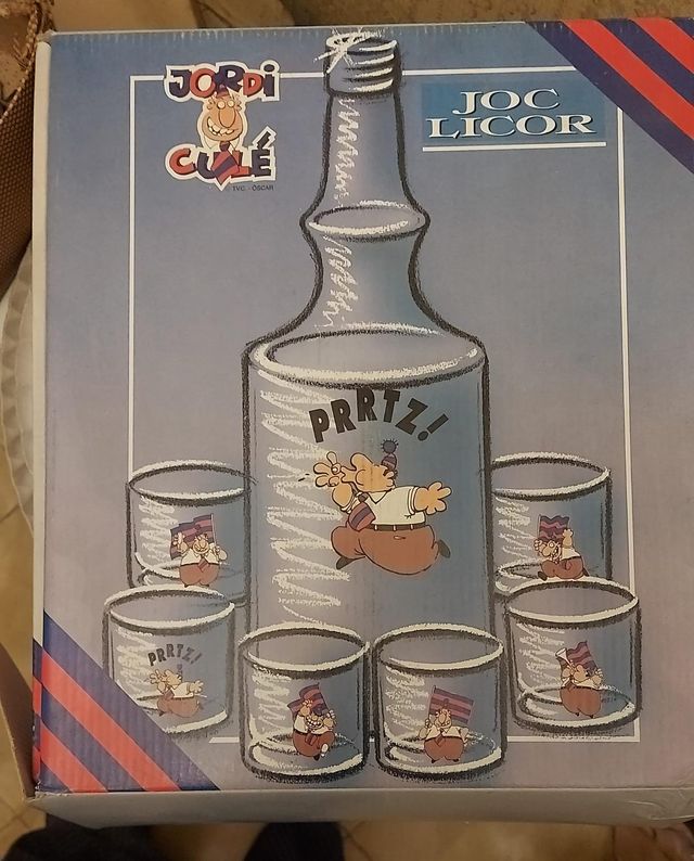 Set di bicchieri e bottiglie vintage del F.C. Barcelona