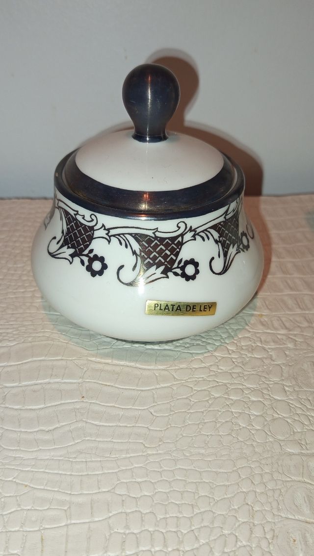 Juego de café de Cristal Ceramica Plata de Ley.