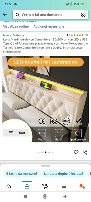 Letto contenitore 180*200 led