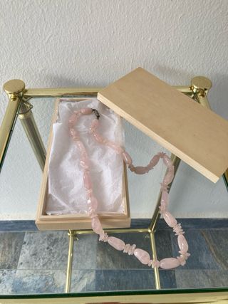 Gargantilla Collar Cuarzo Rosa Estuche Caja Mader