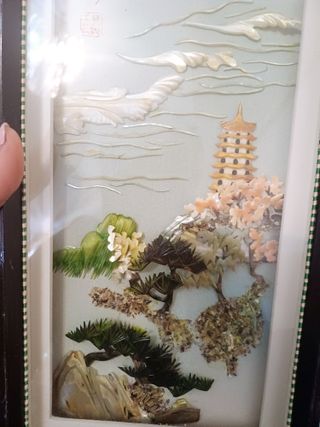 PAREJA ANTIGUOS CUADRO ORIENTAL ARTE JAPON RELIEVE