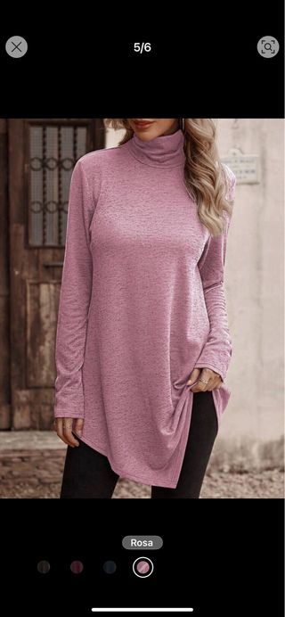 Camisa túnica  larga  rosa cuello alto rosa