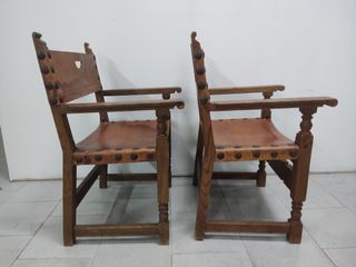 SILLONES ANTIGUOS MADERA Y CUERO