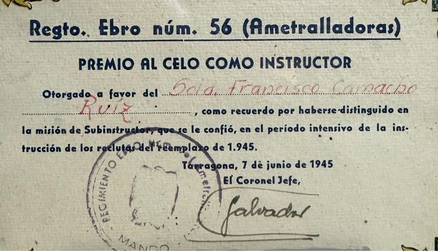 Franco diploma instructor de ametralladoras