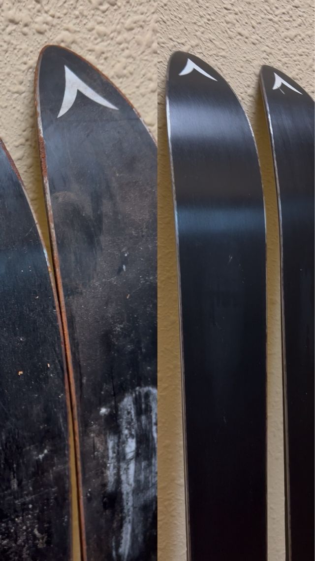 Sciolinatura e riparazione di sci e snowboard.