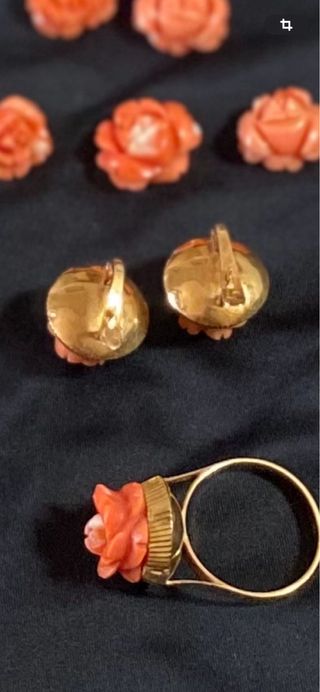 Pendientes vintage de 1960 de oro y rosas de coral