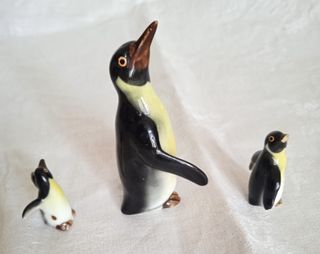 Set Miniatura Famiglia Pinguini Porcellana Vintage